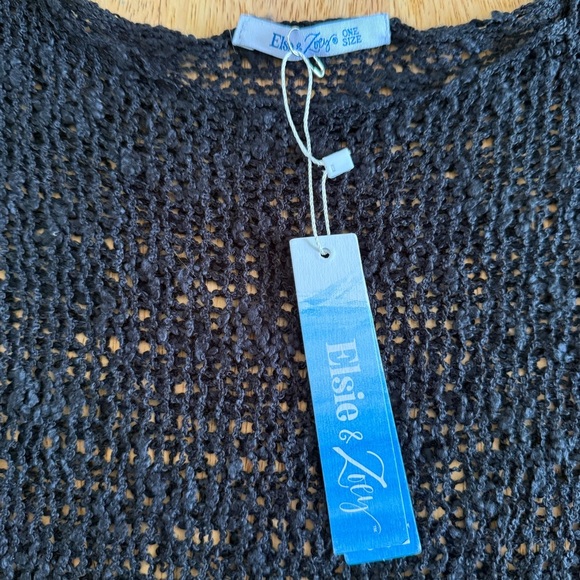 Elsie and Zoey Black Open Knit Sweater coastal boho Cottagecore OS - Picture 11 of 12